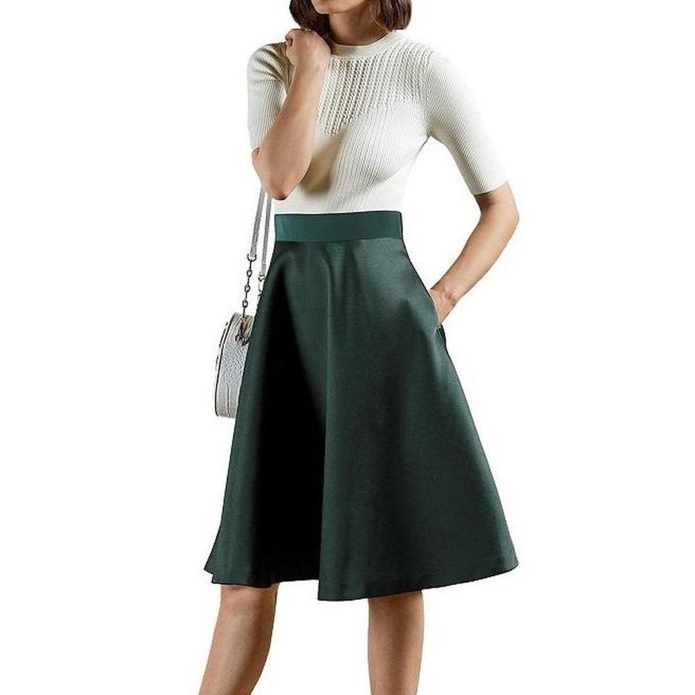 Ted Baker White and Green Midi Dress
